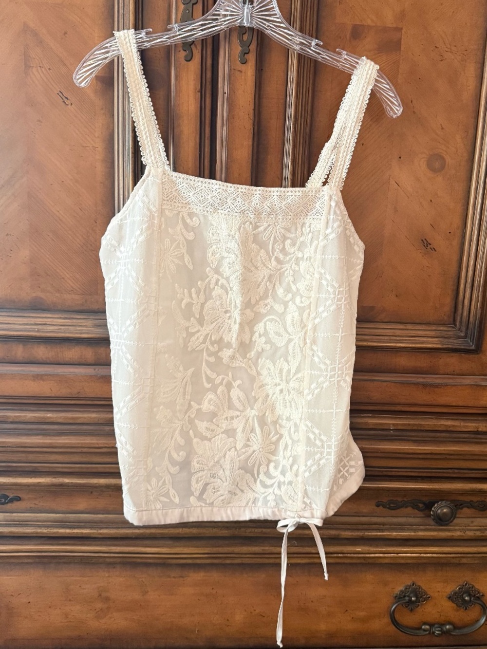 'Tiny' Floral Cream Sleeveless Top Blouse Square Neck